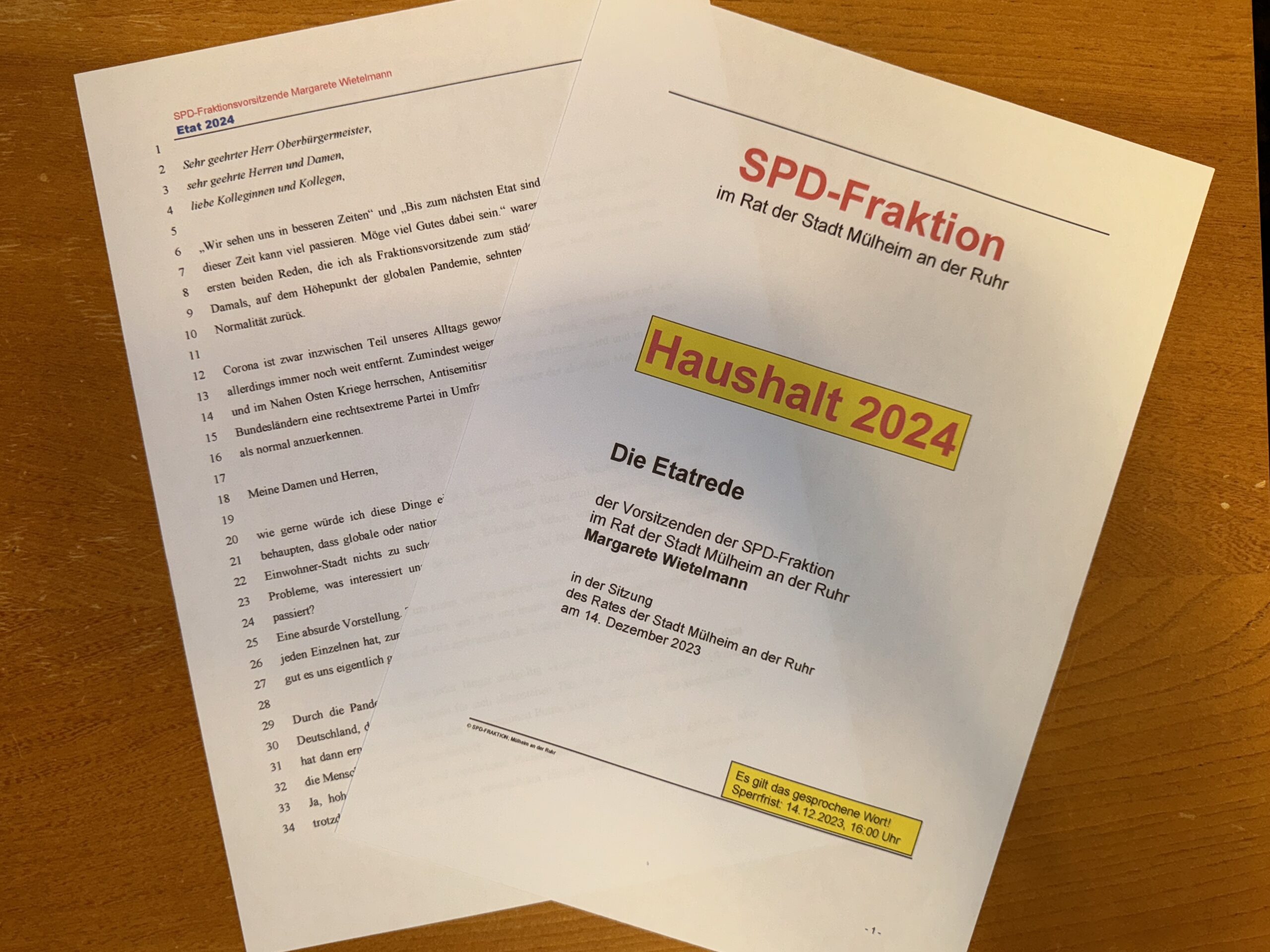 Etatrede der Vorsitzenden der SPD-Fraktion Margarete Wietelmann zum Haushalt 2024